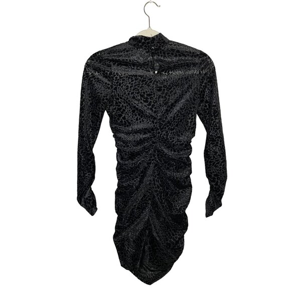 LIKELY Leopard Burnout Wylie Dress Size 2 Black Ruched Long Sleeve Mock Neck - Picture 7 of 10